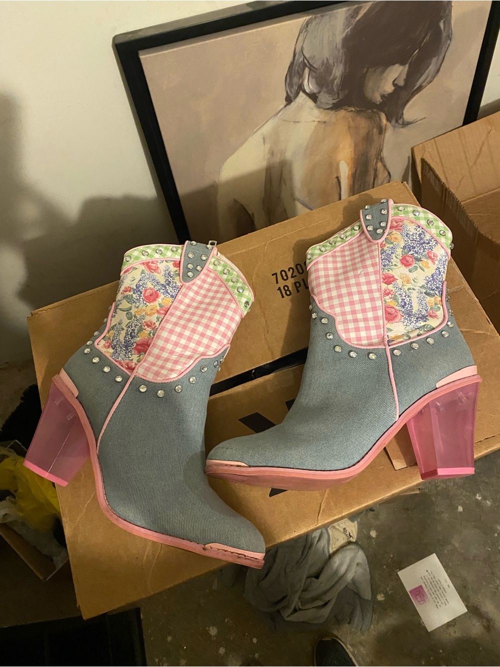 Dolls kill Pastel Western Ankle Boots with Pink Block Heel